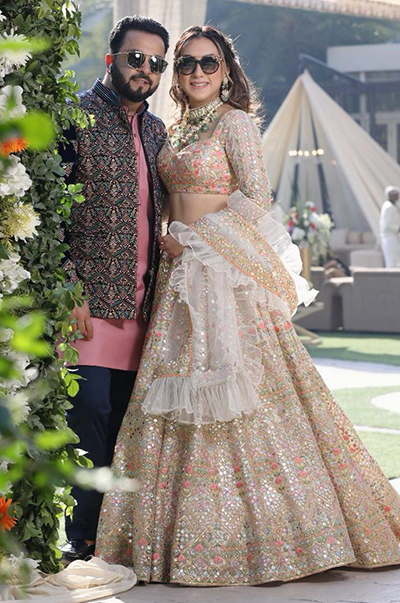 SEEMA DEWAN in Ivory Chanderi Resham, Gota, Foil Lehenga