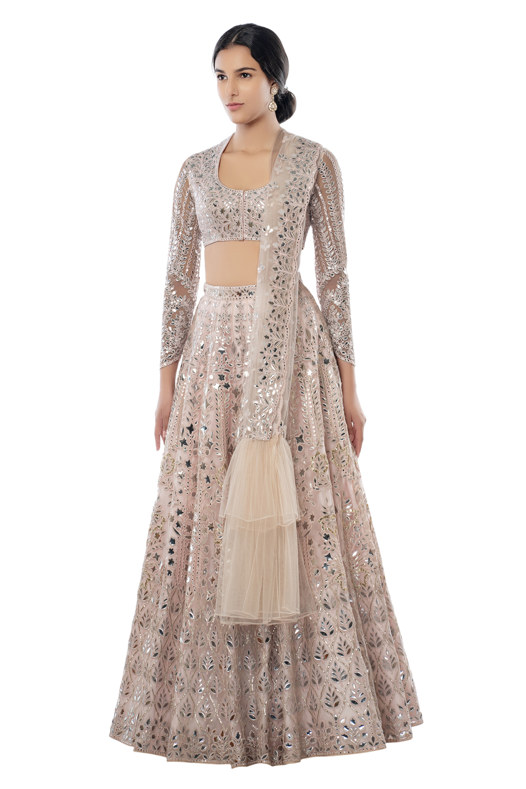 Light Pink Heavy Foil Lehenga with Frill Dupatta