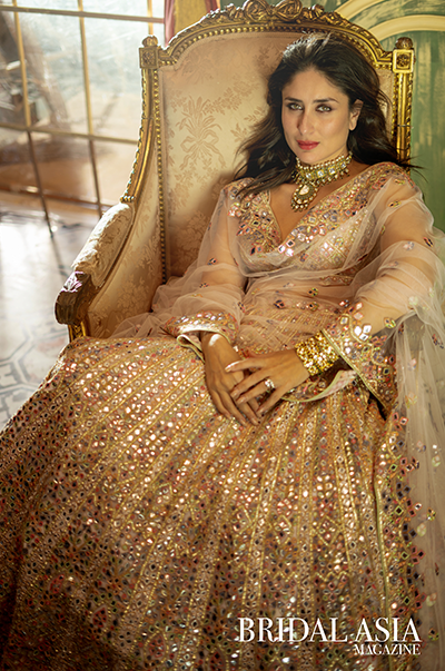 KAREENA KAPOOR in Peach Chanderi Resham, Gota, Foil Lehenga Set