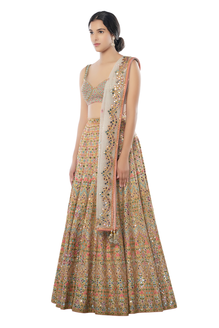 Ivory Chanderi Resham, Gota, Foil Lehenga Set
