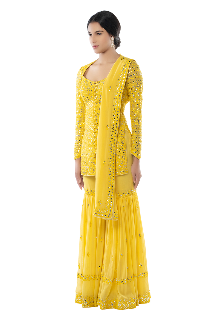 Yellow Thigh Cut Gharara