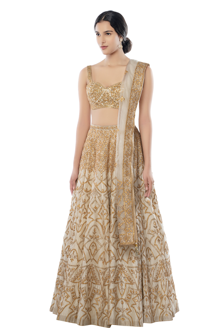Ivory Chanderi Lehenga with Gota