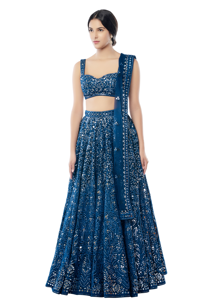 Blue Foil Net Lehenga