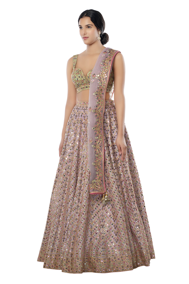 Light Lavender Chanderi Lehenga with Foil Resham