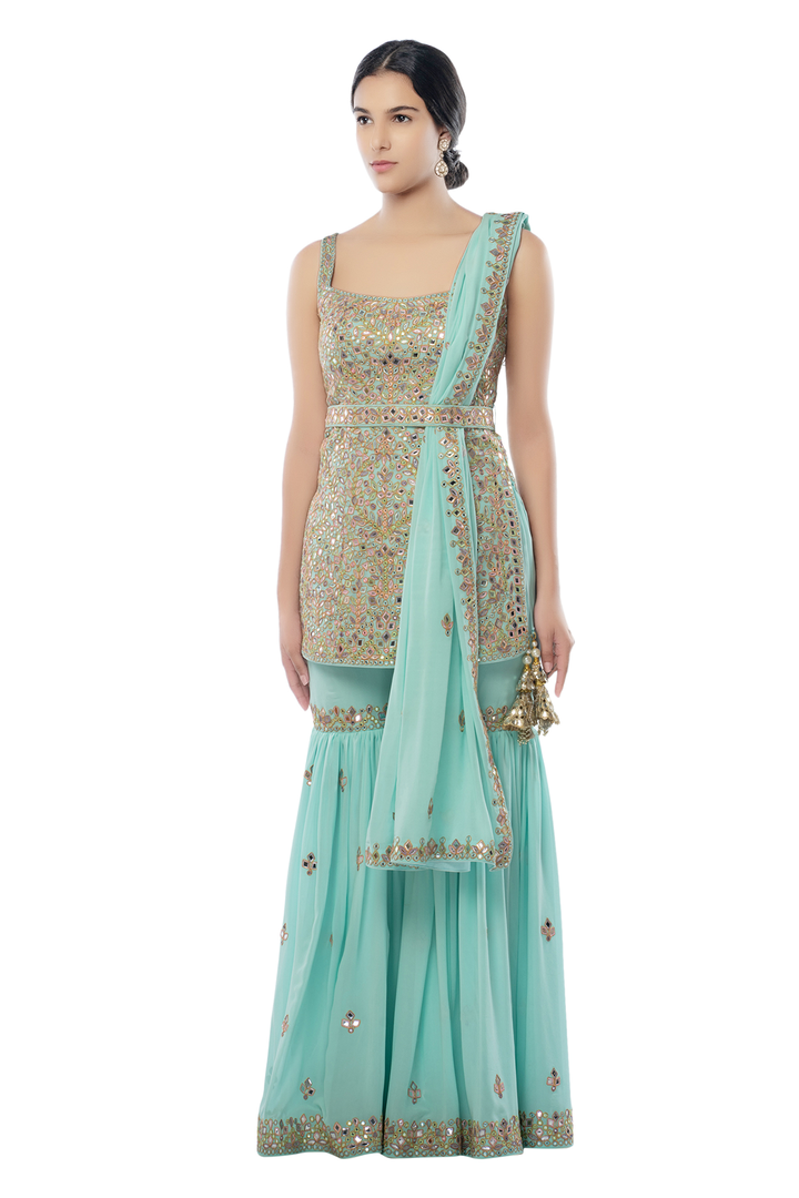 Light Blue Gharara Set with Belt