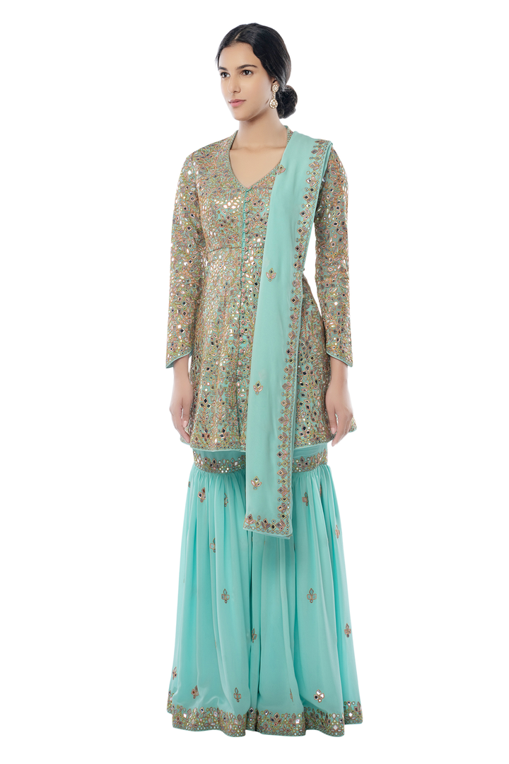 Light Blue Gharara with Peplum Kurta