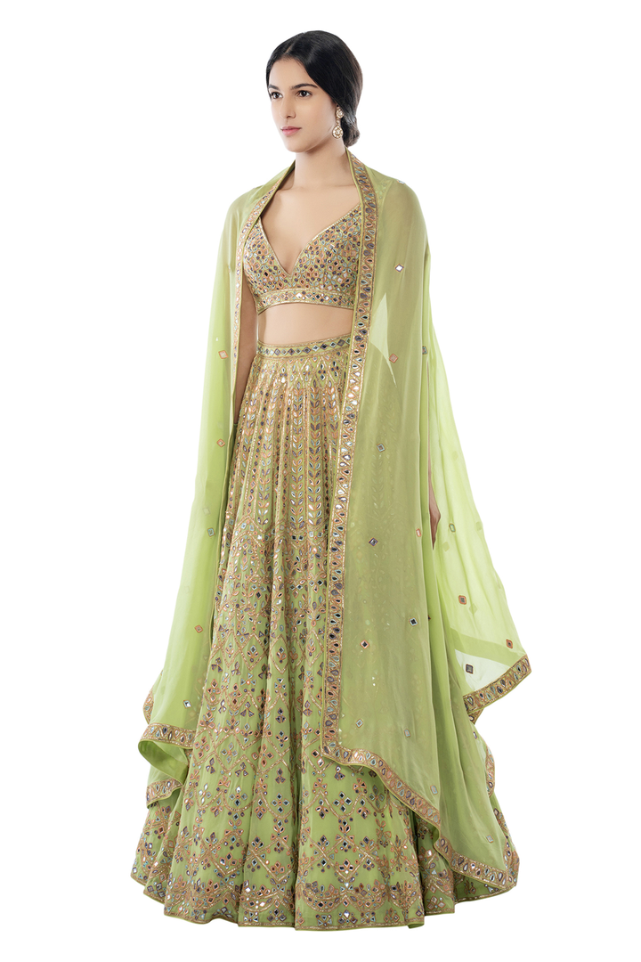 Pista Green Light Jaal Lehenga