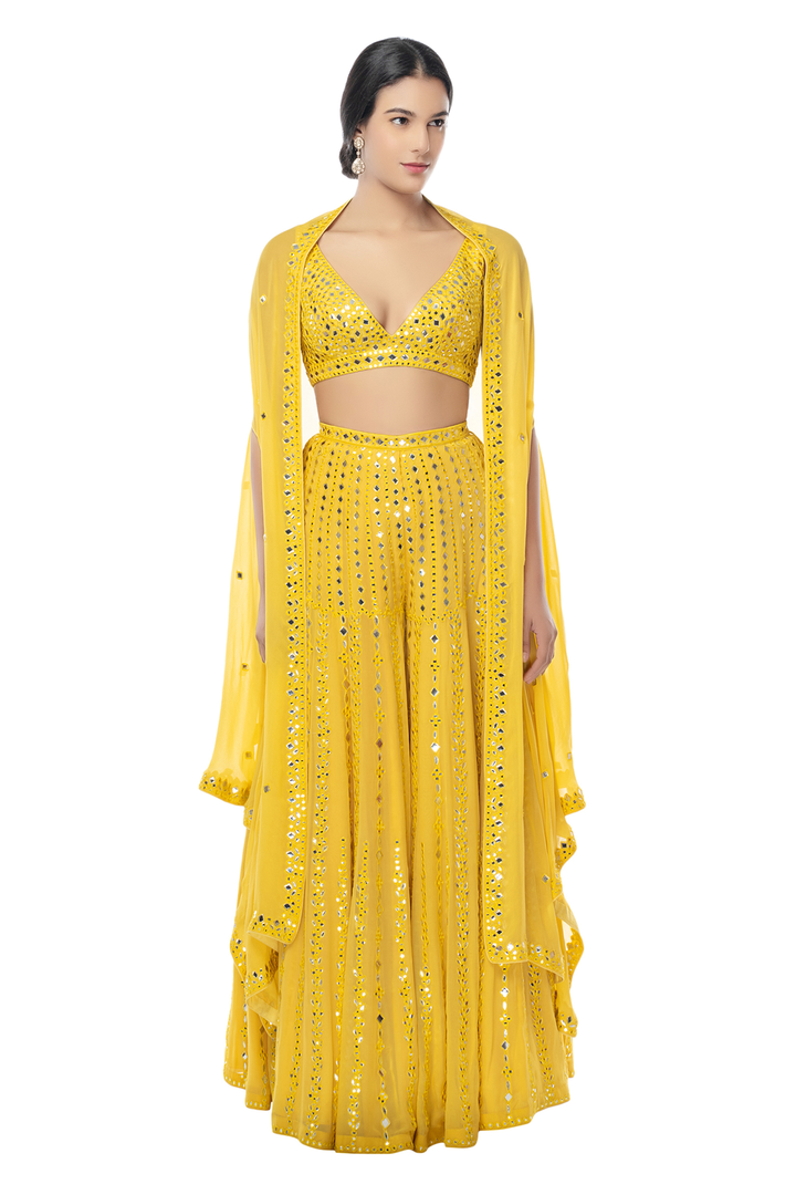 Yellow Georgette High Waist Sharara