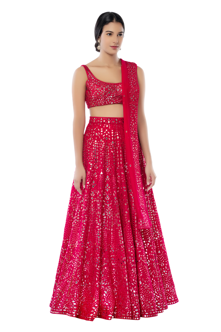 Pink Heavy Jaal Lehenga