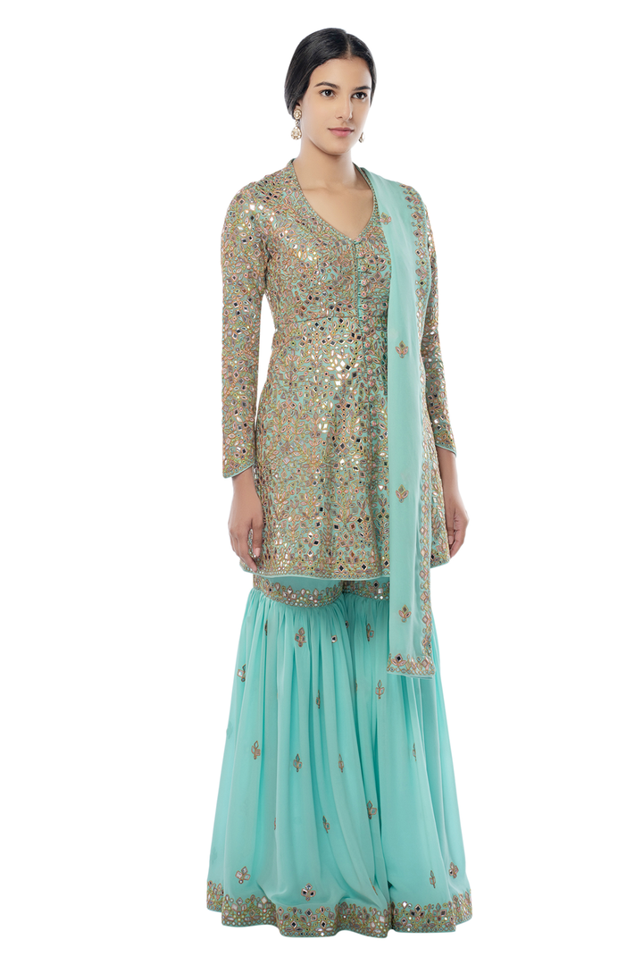 Light Blue Gharara with Peplum Kurta