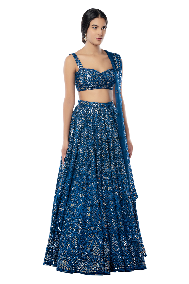 Blue Foil Net Lehenga
