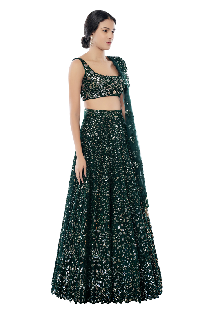 Green Foil Net Lehenga