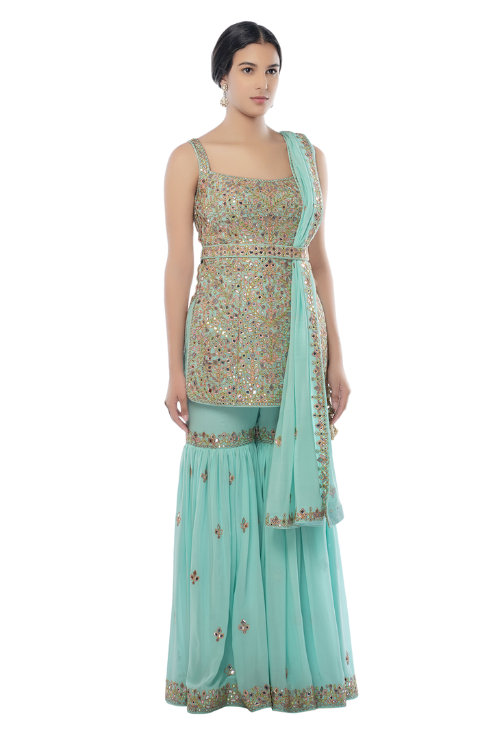 Light Blue Gharara Set with Belt