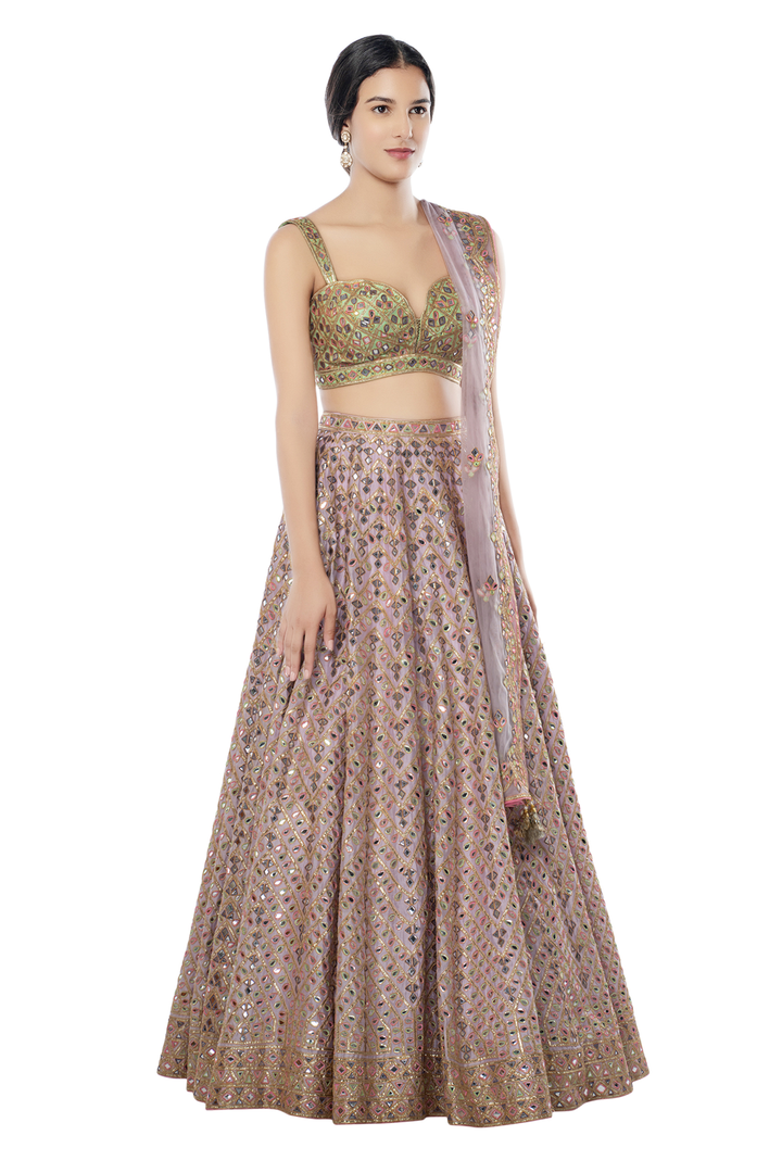 Light Lavender Chanderi Lehenga with Foil Resham