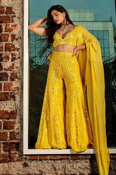 ANNABELL in a Yellow Georgette High Waist SHARARA