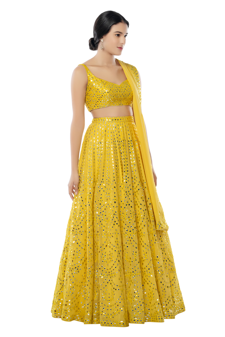 Yellow Georgette Light Lehenga Set