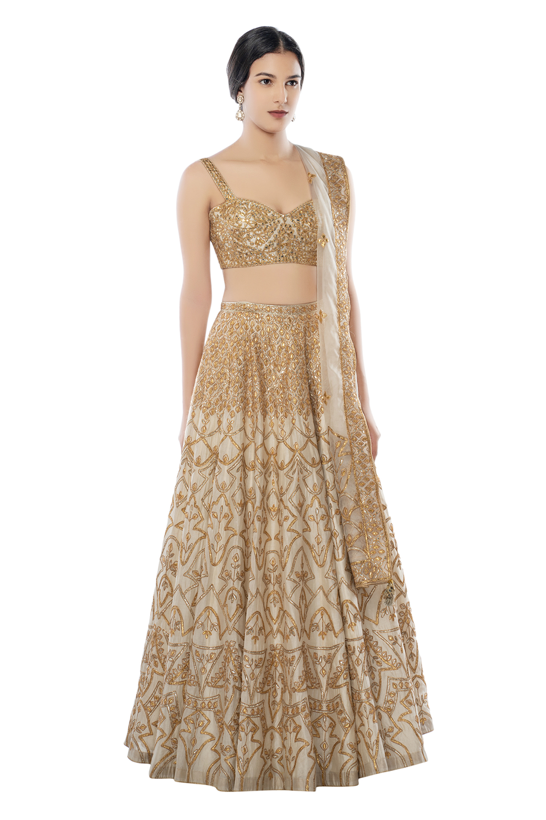 Ivory Chanderi Lehenga with Gota