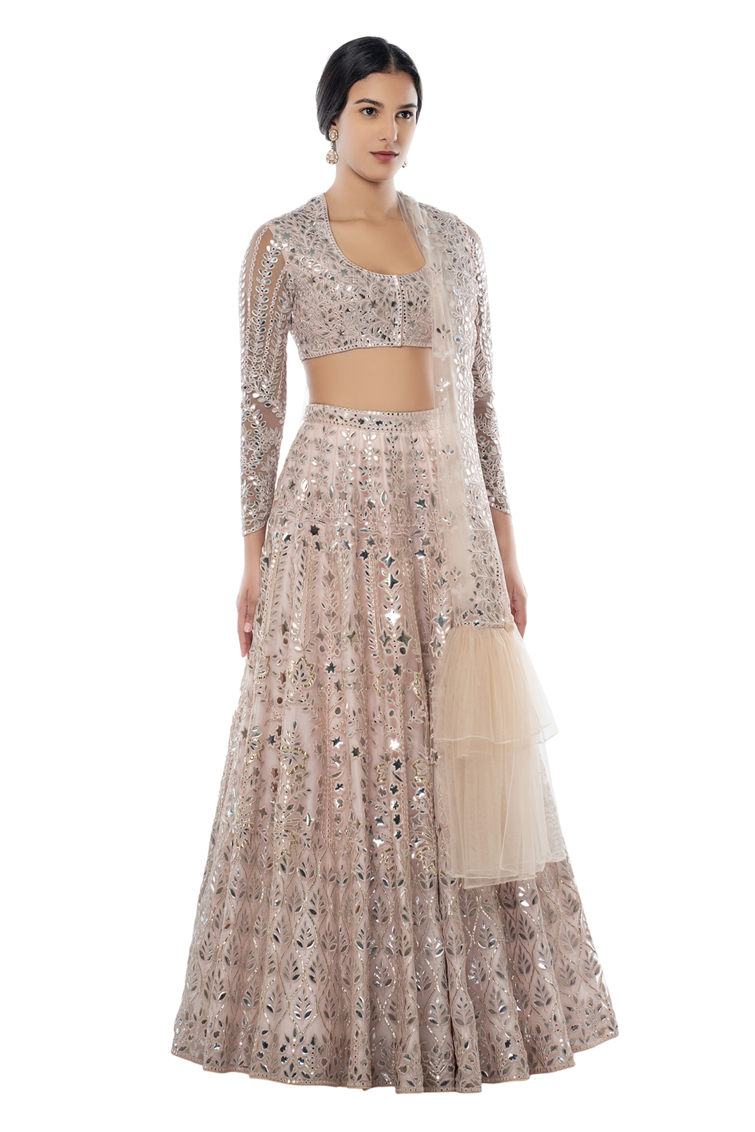 Light Pink Heavy Foil Lehenga with Frill Dupatta