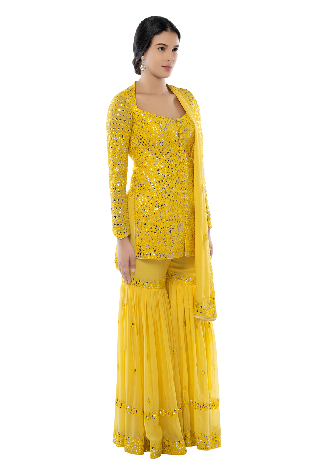 Yellow Thigh Cut Gharara
