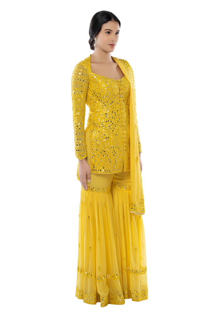 Yellow Thigh Cut Gharara