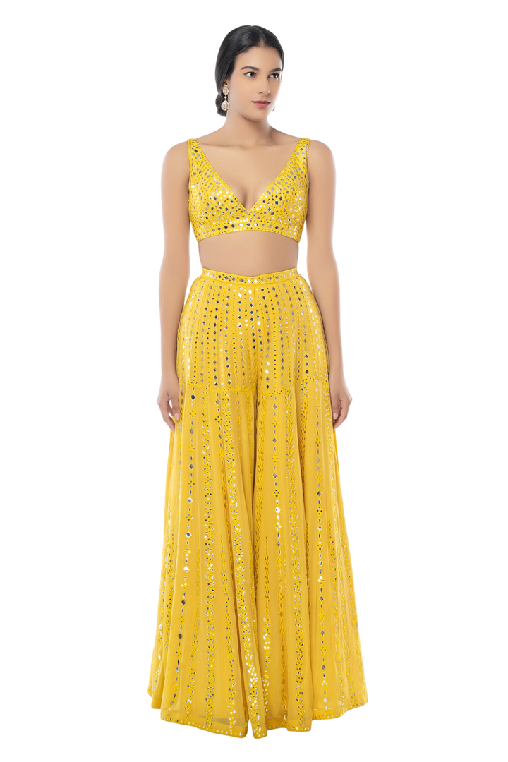 Yellow Georgette High Waist Sharara