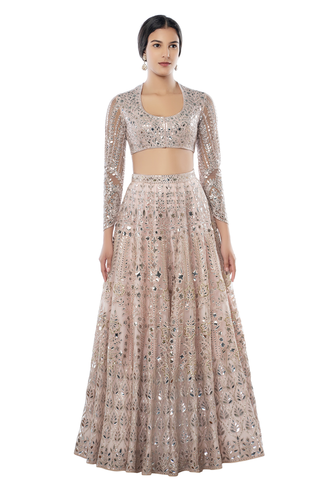 Light Pink Heavy Foil Lehenga with Frill Dupatta