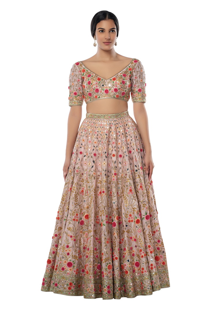 Light Pink Lehenga Set with 3D Flower Embroidery