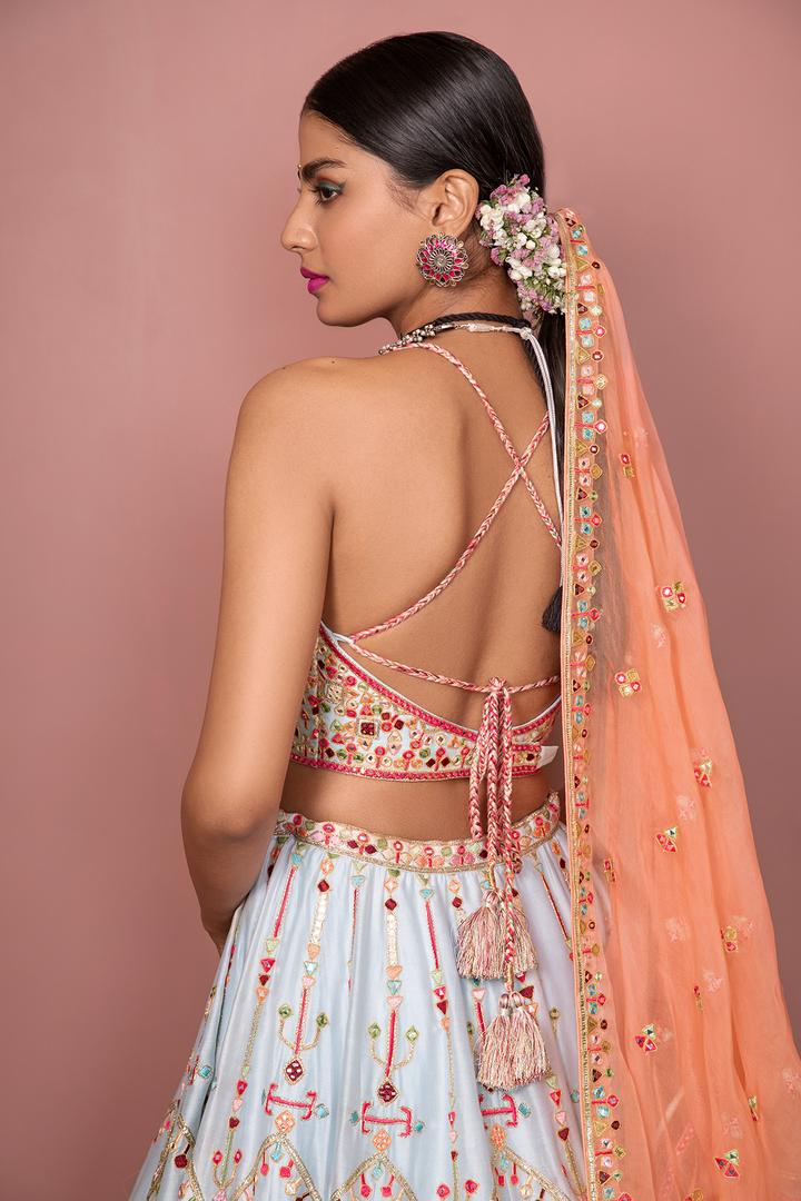 BLUE LEHENGA WITH HALTER BLOUSE