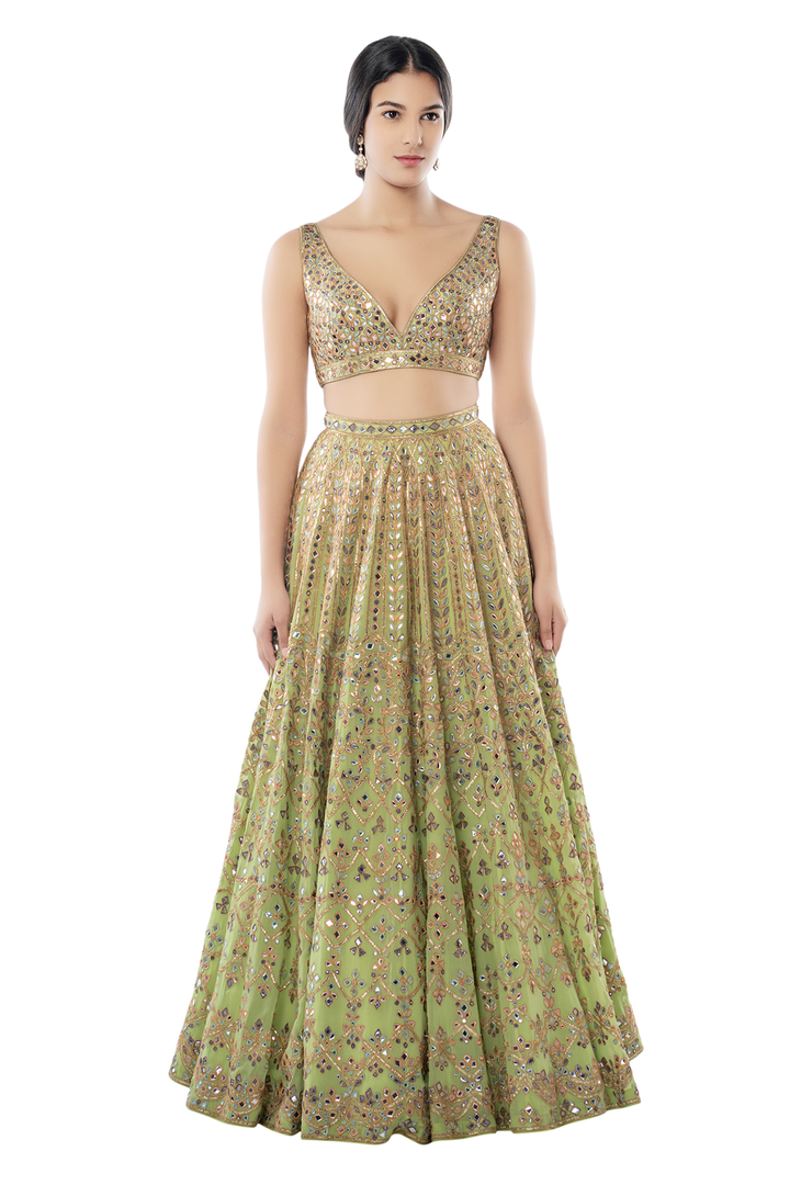 Pista Green Light Jaal Lehenga