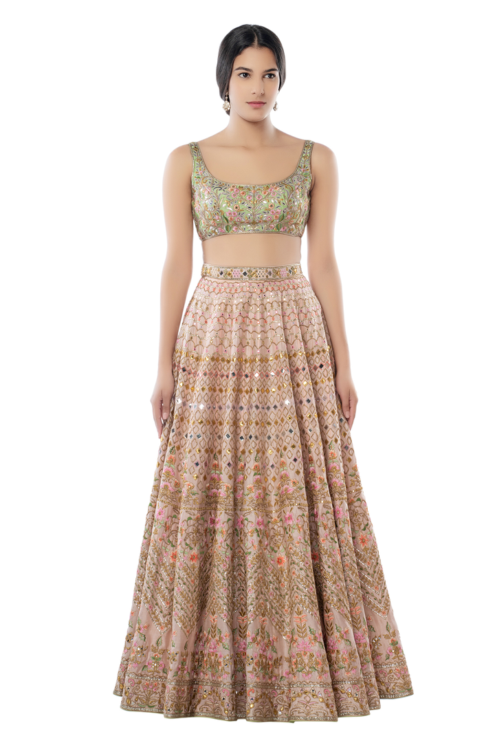 Light Pink Lehenga with Mint Blouse and Dupatta