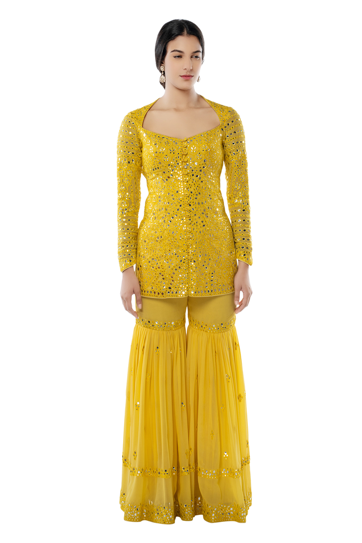Yellow Thigh Cut Gharara