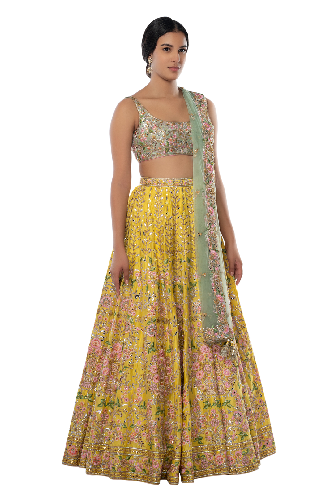 Bright Yellow Chanderi Lehenga with Resham