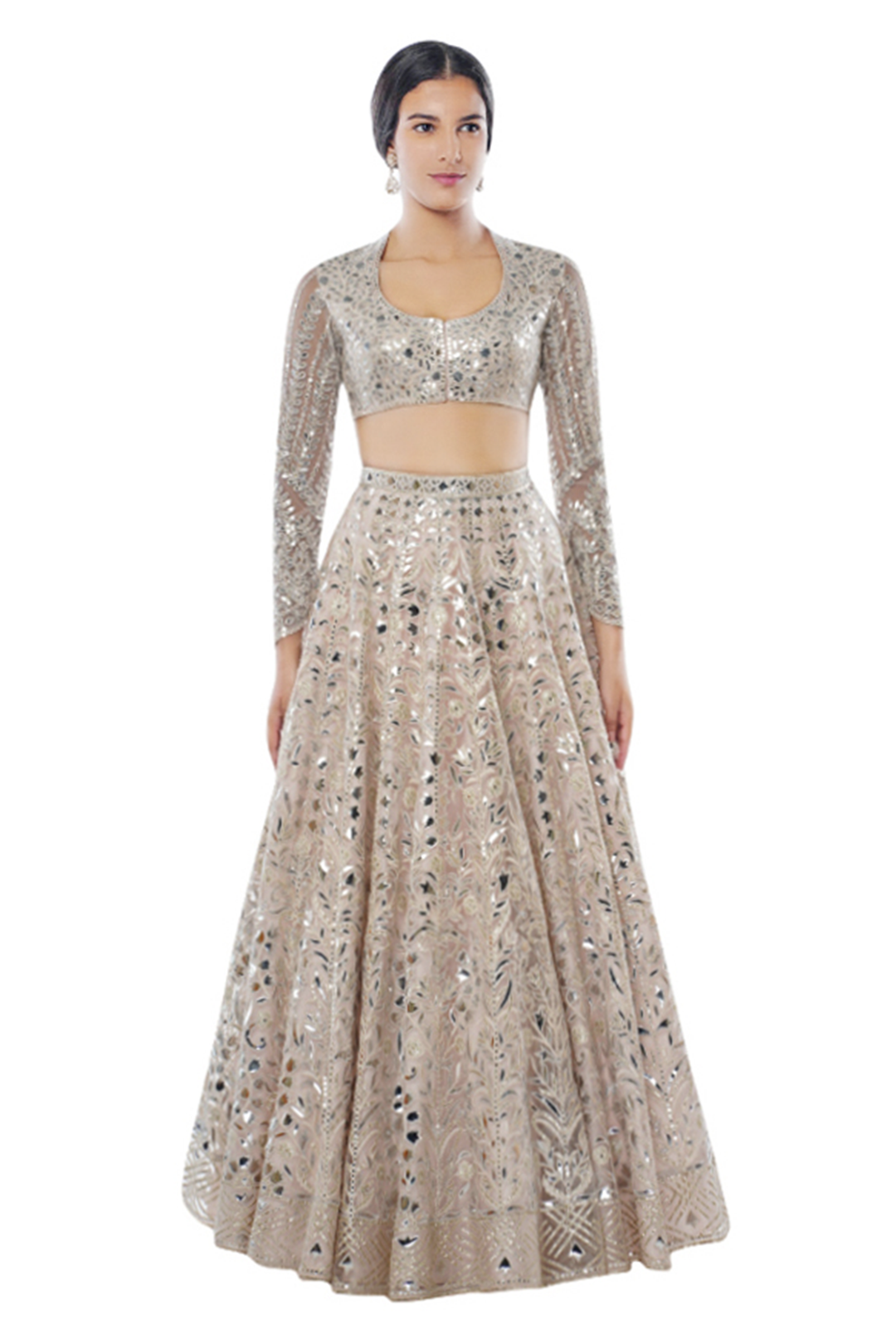 Light Peach Heavy Foil Lehenga with Frill Dupatta