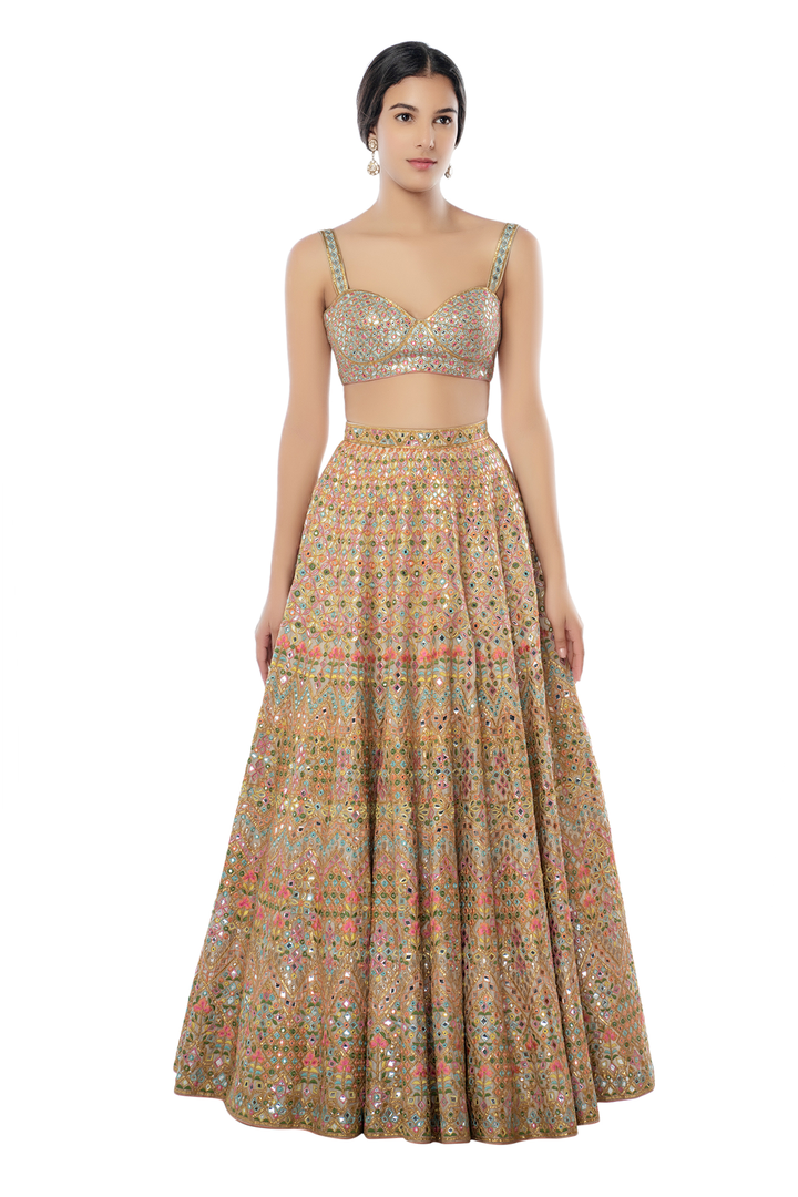 Ivory Chanderi Resham, Gota, Foil Lehenga Set