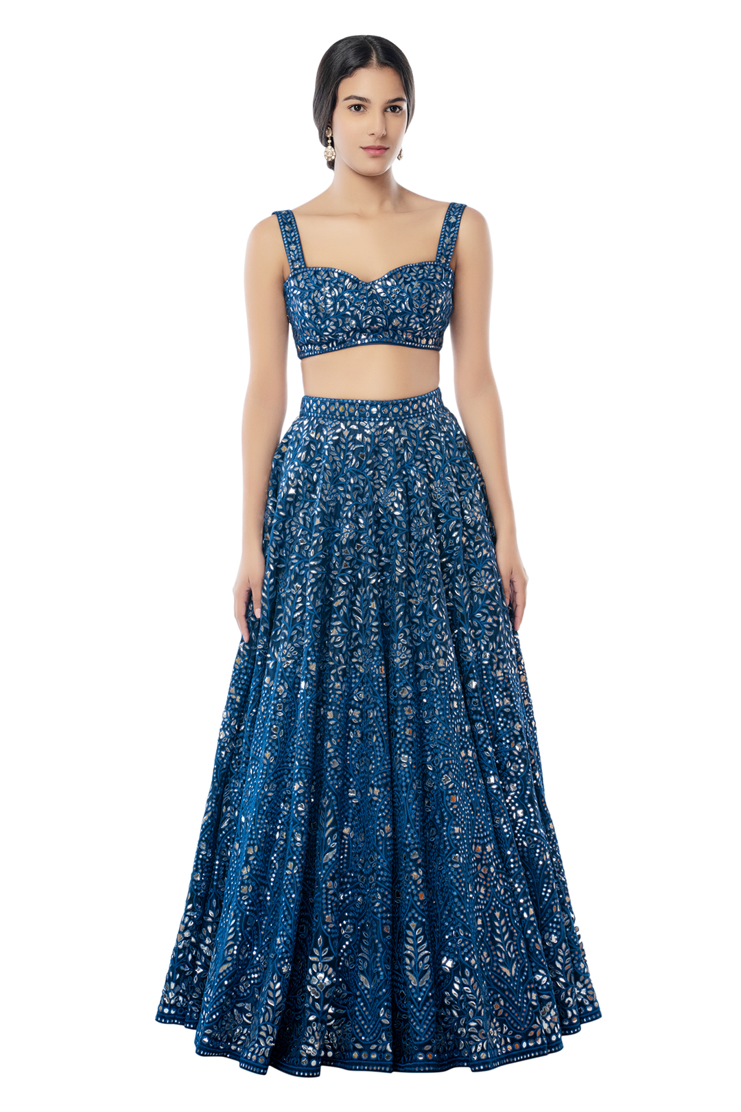Blue Foil Net Lehenga