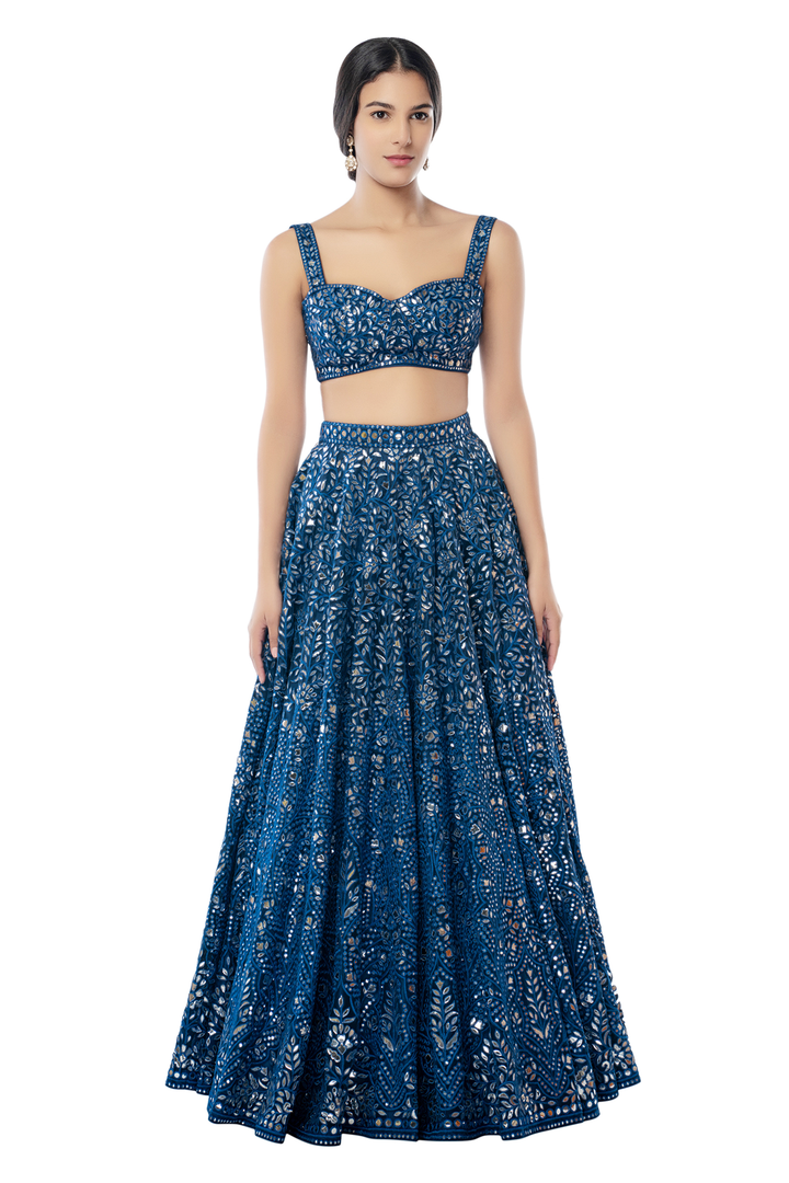 Blue Foil Net Lehenga