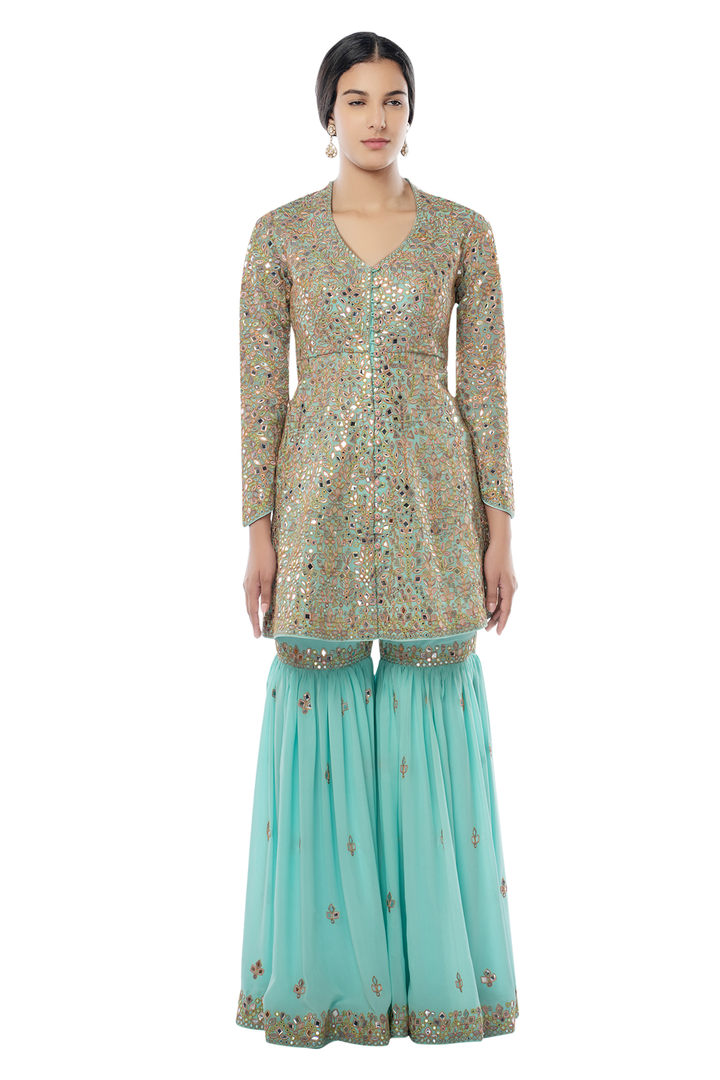 Light Blue Gharara with Peplum Kurta