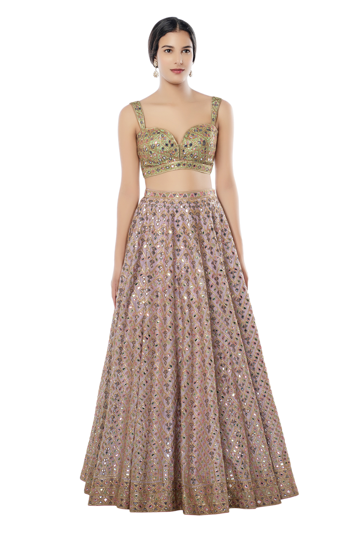 Light Lavender Chanderi Lehenga with Foil Resham