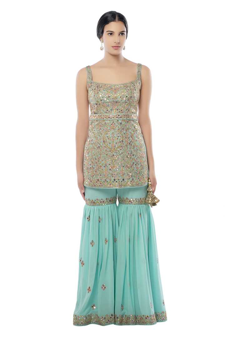 Light Blue Gharara Set with Belt