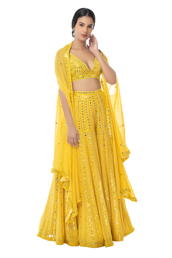 Yellow Georgette High Waist Sharara