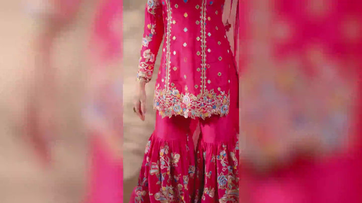 RANI PINK SILK BUTTERFLY GHARARA