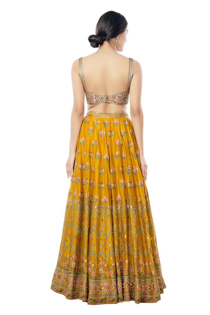 Mustard Lehenga with Resham, Gota
