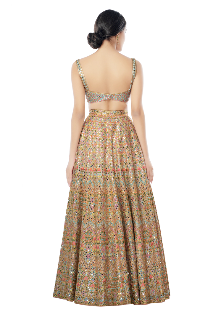 Ivory Chanderi Resham, Gota, Foil Lehenga Set
