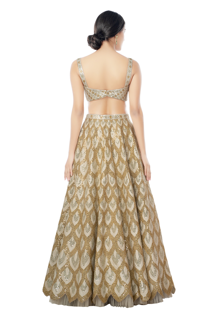 Ivory Heavy Resham Gold Lehenga Set