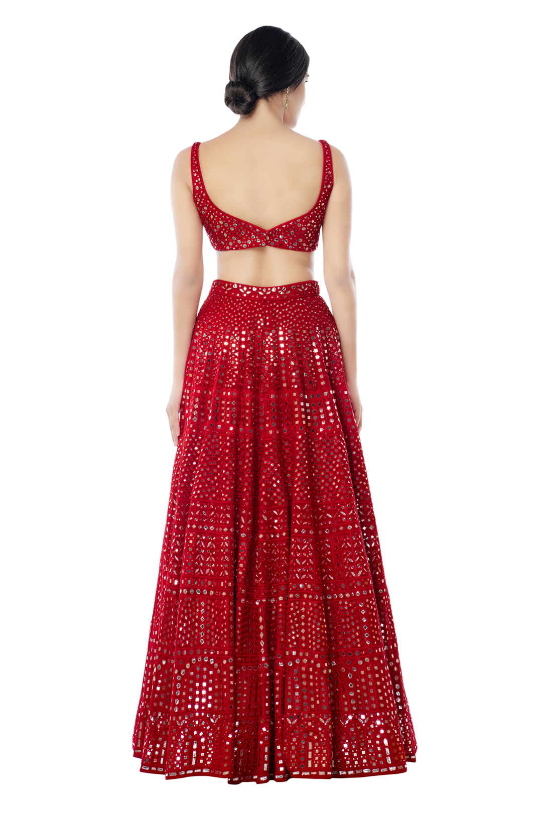 Red Geometry Lehenga