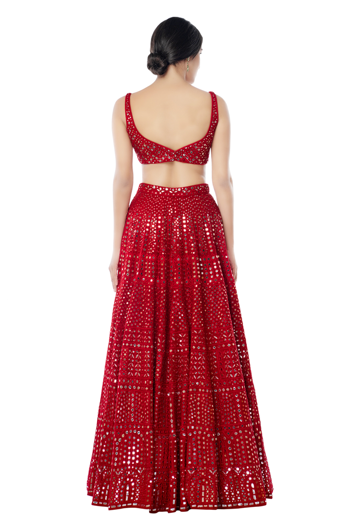 Red Geometry Lehenga