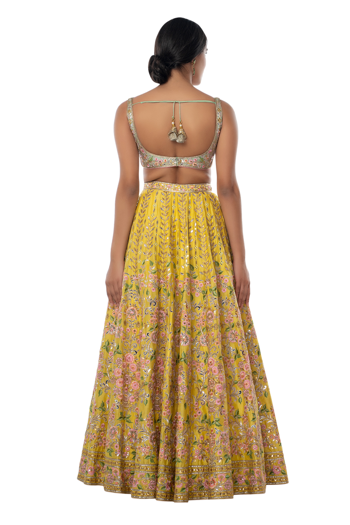 Bright Yellow Chanderi Lehenga with Resham