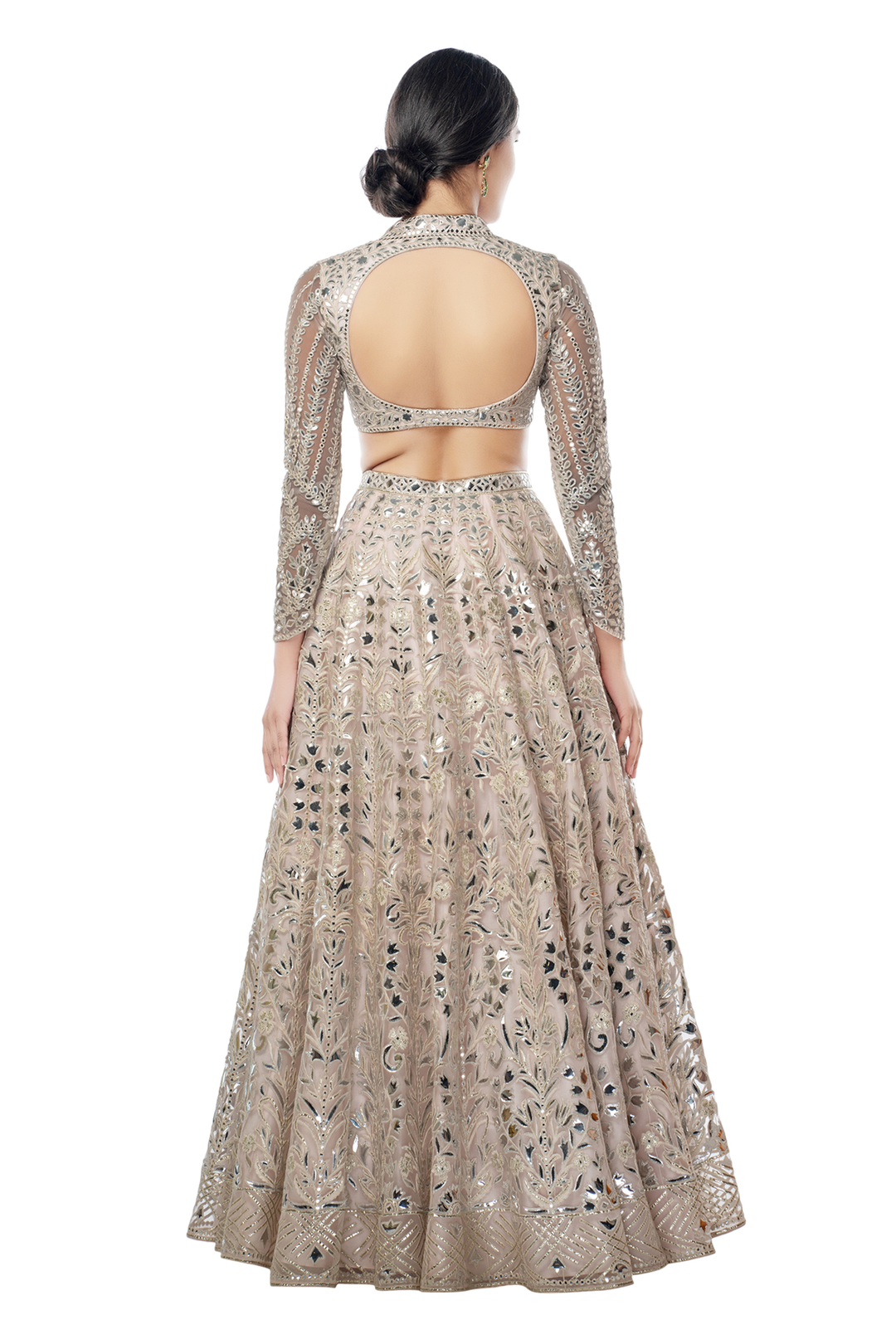 Light Peach Heavy Foil Lehenga with Frill Dupatta