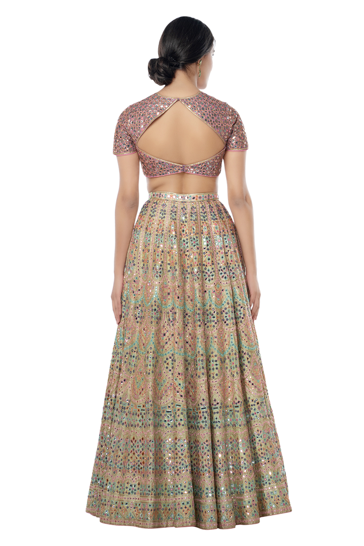 Mint Green Lehenga with Scallop Embroidery in Resham, Foil