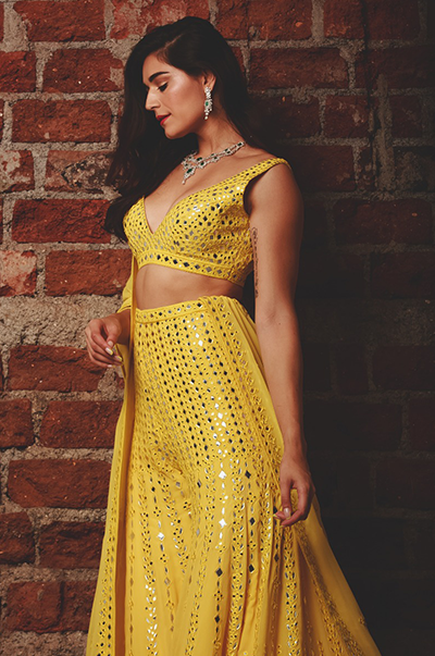 ANNABELL in a Yellow Georgette High Waist SHARARA